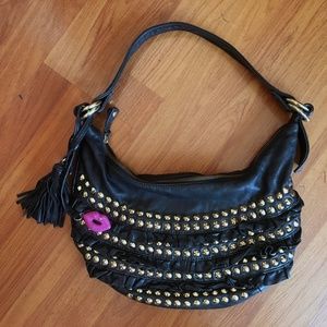 Betsey Johnson Black Leather & Gold Studded Purse